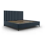 Tamno plavi tapecirani bračni krevet s prostorom za odlaganje s podnicom 140x200 cm Casey –