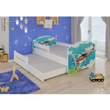 ADRK Furniture Otroška postelja Pepe II grafika z dodatnim ležiščem - 80x160 cm z ograjico