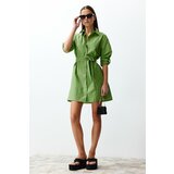 Trendyol Green Belted Mini Fabric Textured Woven Shirt Dress Cene