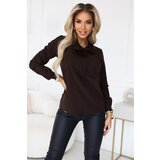 Numoco 140-29 Business blouse with long sleeves and a tie at the front - chocolate | Shoptok.si