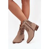 Boto Zazoo 3404 Perforated Cowboy Ankle Boots With Low Heel Leather Dark Beige | shoptok.hr