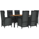 7-dijelni vrtni blagovaonski set s jastucima crni od poliratana Crna Dužina stola 150 cm | Shoptok.si
