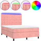 Krevet box spring s madracem LED ružičasti 140x190cm baršunasti | shoptok.hr