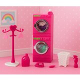 Doll Laundry Set Washing Machine Dryer Hanger Basket Pink | shoptok.hr