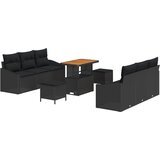 vidaXL set sofe za vrt od 9 dijelova s jastučićima crna poli ratan akacija, dvosjed sofa za vrt s pohranom i jastučićima crna poli ratan, set za objedovanje u vrtu od 3 dijela s jastučićima crna poli ratan akacija Cijene
