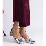 Gemre Silver patent leather block heels with buckles Kamola | Shoptok.si