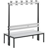 Wolf Garderobna klop, dvostranska, dolžina 1000 mm, PVC letve, 2 x 4 dvojne kljukice, siva | Shoptok.si
