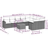  Vrtna garnitura - 10-dijelni set vrtnih sofa od poliratana s jastucima crni - Crna 2x corner+5x centre+2x sofa+1x garden+11x bac | shoptok.hr