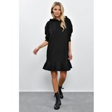 Cool & Sexy Women's Black Ruffle Hooded Sweat Dress B40 Cene