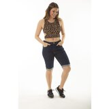 Şans Women's Plus Size Navy Blue 5-Pocket Jeans Shorts with Double Legs | shoptok.hr