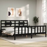 vidaXL Posteljni okvir z vzglavjem črn 200x200 cm trden les | Shoptok.si