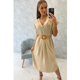Kesi Dress with a decorative belt of beige color Cene
