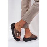 Zazoo Women's Suede Slides With Buckle On Platform Brown 3019 | Shoptok.si