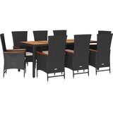  9-dijelni vrtni blagovaonski set s jastucima crni od poliratana Crna Dužina stola 190 cm | shoptok.hr