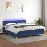vidaXL Box spring postelja z vzmetnico LED modra 160x200 cm blago | Shoptok.si