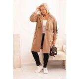 Kesi Włoski Plus Size women's coat made of faux sheepskin with pockets camel | Shoptok.si