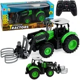 Tractor with Bale Gripper Remote Controlled Lights Green 1:24