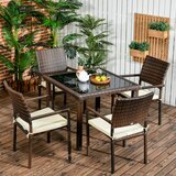Outsunny 5-delna zunanja garnitura iz ratana PE, vrtna miza s steklenim vrhom in 4 stoli z blazinami, rjava, (20708565) Cene