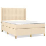 vidaXL Box spring postelja z vzmetnico krem 140x190 cm blago | Shoptok.si