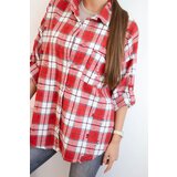 Kesi Włoski Women's cotton checkered shirt with a distressed effect red | shoptok.hr
