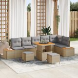 9 Dijelni Vrtni Sofa Set s Jastučićima Bež Poly Ratan Akacija Cijene