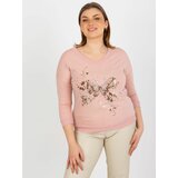 Fashion Hunters Light pink V-printed blouse with V-neck Cene