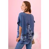 Kesi Włoski Women's cotton shirt with butterflies and flowers denim | Shoptok.si