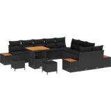 vidaXL 13-delni vrtni kavč set s blazinami črn poli ratan akacija | Shoptok.si
