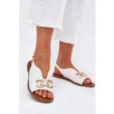 EVENTO Women's Sandals With Flat Heel And Golden Decoration White Amelira Cene