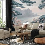  Foto tapeta - Mountainous Coast with Trees and Rocks in Light Pastel Blues 450x315 Premium | shoptok.hr