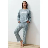 Trendyol Green Cotton Floral Knitted Pajamas Set