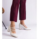 Gemre White block heel pumps with decorative buckles Izida | Shoptok.si