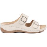 SEASTAR Low wedge sandals with buckles light beige Cene