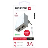 Swissten punjač za AC220, 2xUSB, 3A, SMART IC, držač, bijeli + microUSB kabel | shoptok.hr