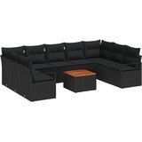 vidaXL 10-dijelni set sofe za vrt s jastučićima Crna Poli ratan Akacija, dvosjedna vanjska sofa s jastučićima Crna Poli ratan | shoptok.hr