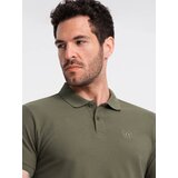 Ombre Men's BASIC single-color pique knit polo shirt - dark olive green | Shoptok.si
