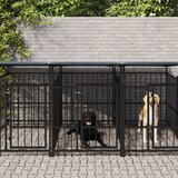 vidaXL Zunanji pasji boks s streho jeklen 5,63 m² - - črna - 96.55 - 297 x 198 x 128 cm - | Shoptok.si