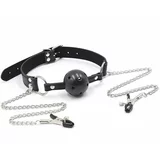 Ohmama Fetish Breatherable Ball Gag With Nipple Clamps