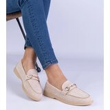 Gemre Beige eco-suede perforated loafers with gold embellishment Marusso | Shoptok.si