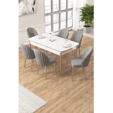Hanah home trpezarijski set Edaf, sto na razvlačenje i 6 stolica, bela ploča, hromirane noge, siva tkanina Babyface | Eponuda.com