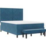 Box Spring Krevet s Madracem i Klupom Tamno Plavi 140x200 cm Baršun | shoptok.hr