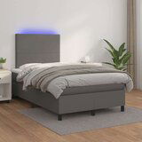  Box spring postelja z vzmetnico LED siva 120x200cm umetno usnje, (21295665) Cene