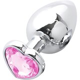 Sunfo metalni analni dildo sa kamenom u obliku srca (srebrno-roza) | shoptok.hr
