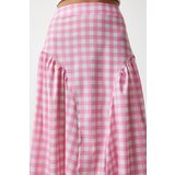  Women's Pink Gingham Flounce Summer Poplin Skirt Cene