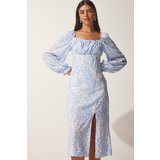 Happiness İstanbul women's light blue patterned viscose woven dress Cene