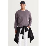 AC&Co / Altınyıldız Classics Men's Dark Gray Loose Fit Fleece Inside 3 Thread Crew Neck Jacquard Sweatshirt Cene