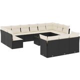  14-dijelni set vrtnih sofa s jastucima poliratan crni | shoptok.hr