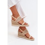 Boto Ladies Perforated Wedge Sandals With Braiding Beige Zolira | shoptok.hr