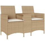 Maison Chic Vrtni kavč - Zunanji kavč dvosed z mizo in blazinami bež poli ratan, (22041838) | Shoptok.si