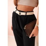 Kesi Włoski Women's linen cotton pants with a belt black | shoptok.hr